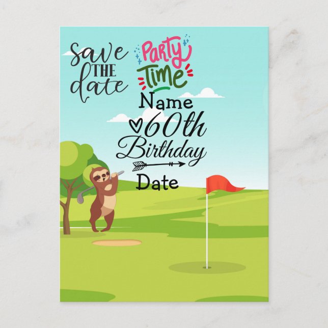 Cartão Postal De Convite Golfer 60º aniversário com carrinho de golfe Salve (Frente)