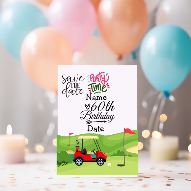 Cartão Postal De Convite Golfer 60º aniversário com carrinho de golfe Salve (Criador carregado)