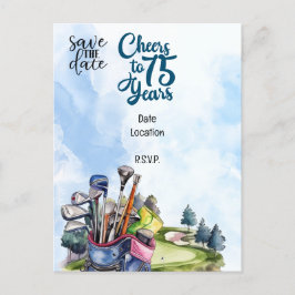 Cartão Postal De Convite Golfer 75º Aniversário com sacola de golfe Salve a