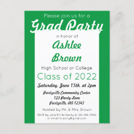 Cartão Postal De Convite Graduação de Festas de Formando Branco Verde