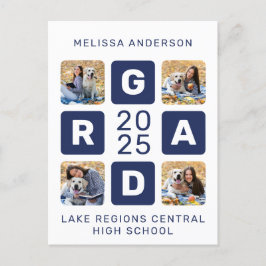 Cartão Postal De Convite Graduação de Foto Azul Branco 4 com Marinho Único