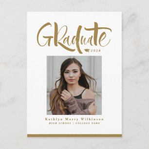Cartão Postal De Convite Graduação de Foto de Tendy de Script Dourado Moder