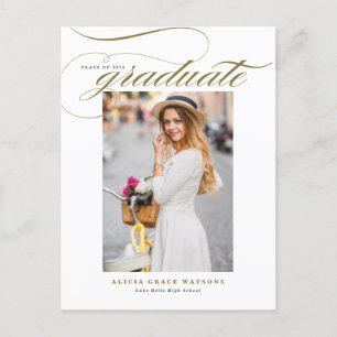 Cartão Postal De Convite Graduação de Foto Elegante Dourada