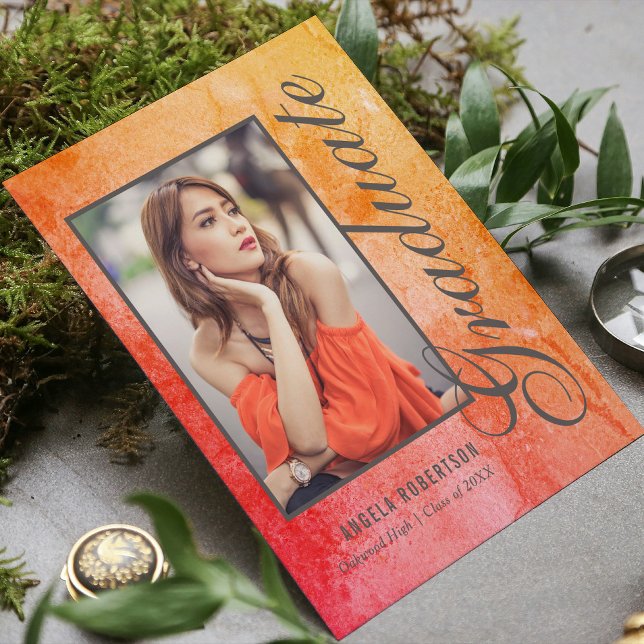 Cartão Postal De Convite Graduação de Foto por Aquarela na moda Abstrato (Criador carregado)