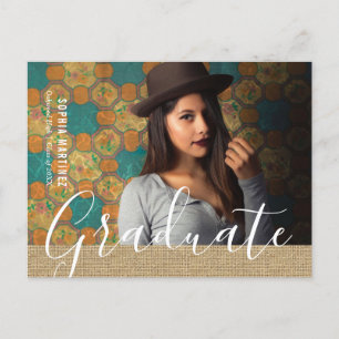 Cartão Postal De Convite Graduação de Fotos em Burlap Rústica