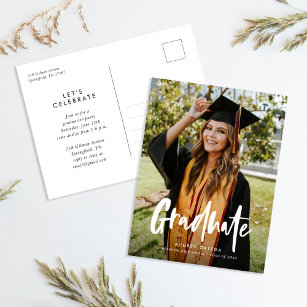 Cartão Postal De Convite Graduação de Fotos por Caligrafia Moderna Simples