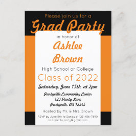 Cartão Postal De Convite Graduação do Partido do Formando Negro Laranja