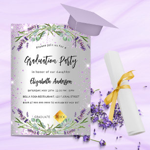 Cartão Postal De Convite Graduação lavanda de prata eucalipto floral