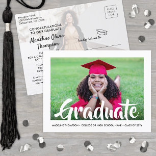 Cartão Postal De Convite Graduação Moderna Elegante com Script Mínimo de