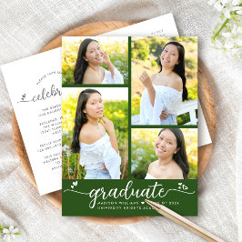 Cartão Postal De Convite Graduação Verde 4 Foto Moderno Script Feminino Cor