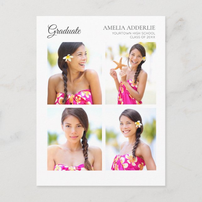 Cartão Postal De Convite Graduation 4 Photo Announcement Party  (Frente)