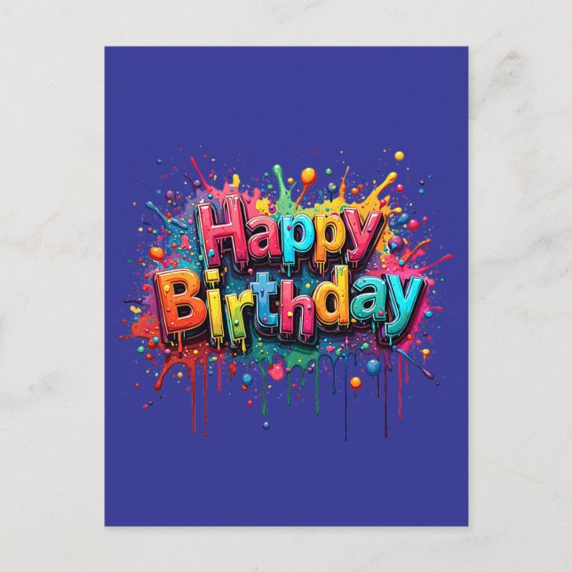 Cartão Postal De Convite Graffiti Style Happy Birthday Invite (Frente)
