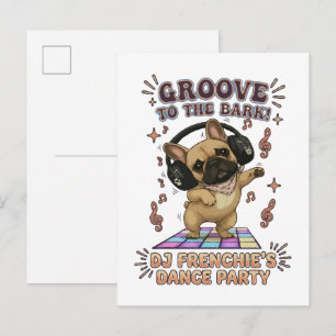 Cartão Postal De Convite Gráfico de festa de dança do DJ retrô Frenchie