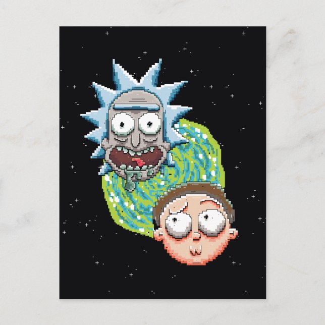 Cartão Postal De Convite Gráfico do Rick Pixelverse e do Portal Morty (Frente)