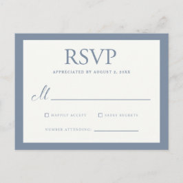 Cartão Postal De Convite Grande Borda Básica de Casamento RSVP - Azul Empoe
