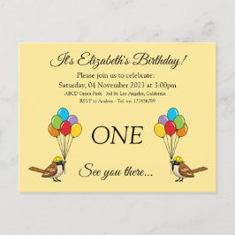 Cartão Postal De Convite Grátis Sparrow com Balões Aniversário | Personaliz