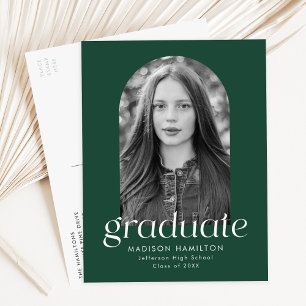 Cartão Postal De Convite Green Modern Minimalist Photo Graduation Party
