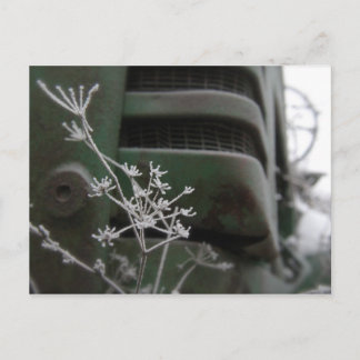 Cartão Postal De Convite Grill Trator Verde Antigo com Flor Congelado