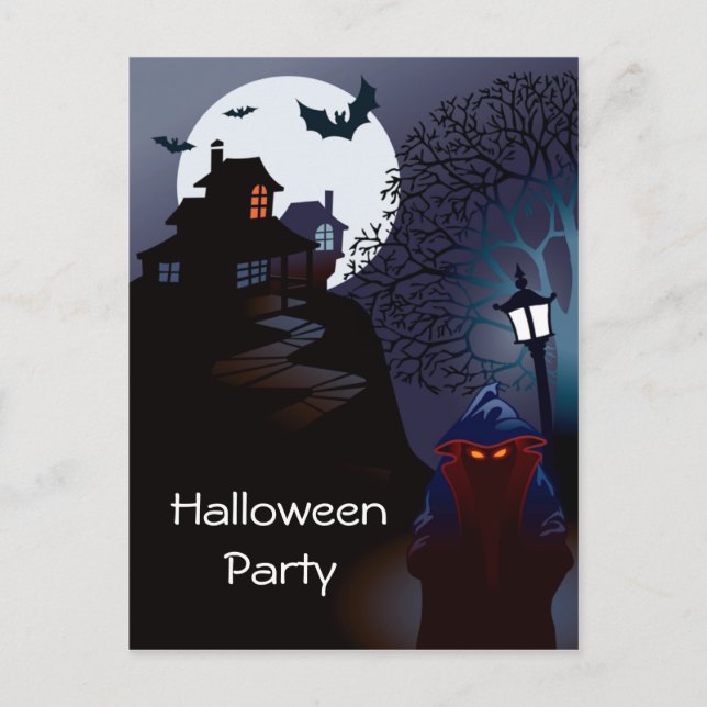Cartão Postal De Convite Grim Reaper Hunted Halloween Party (Frente)