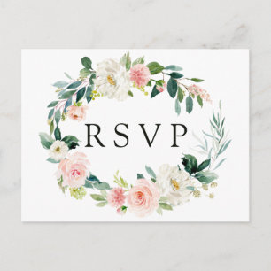 Cartão Postal De Convite Grinalda Floral Rosa de Primavera Postcard de RSVP