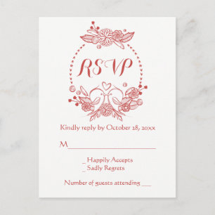 Cartão Postal De Convite Grinalda Floral Vermelha de Borgonha RSVP Casament