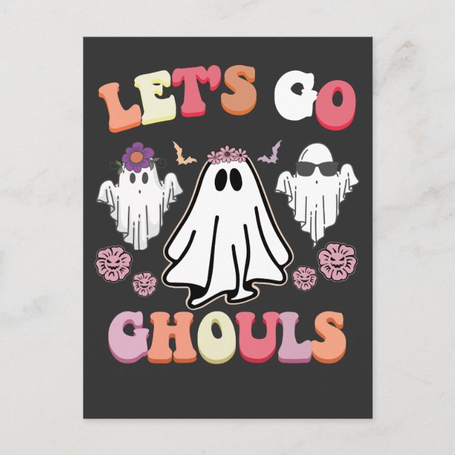 Cartão Postal De Convite Groovy Vamos Go Ghouls Halloween Ghost Retro (Frente)