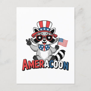 Cartão Postal De Convite Guaxinim Americano Patriótico 4 de Julho América