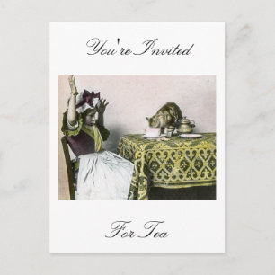 Cartão Postal De Convite Guest Bad Gatinho Vintage Tea Party Girl Não Convi