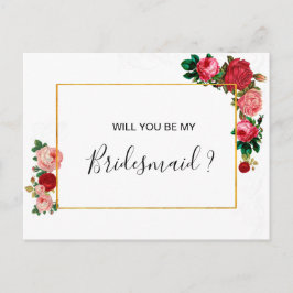 Cartão Postal De Convite Guirlanda Floral de Rosas Borgonha DAMA DE HONRA