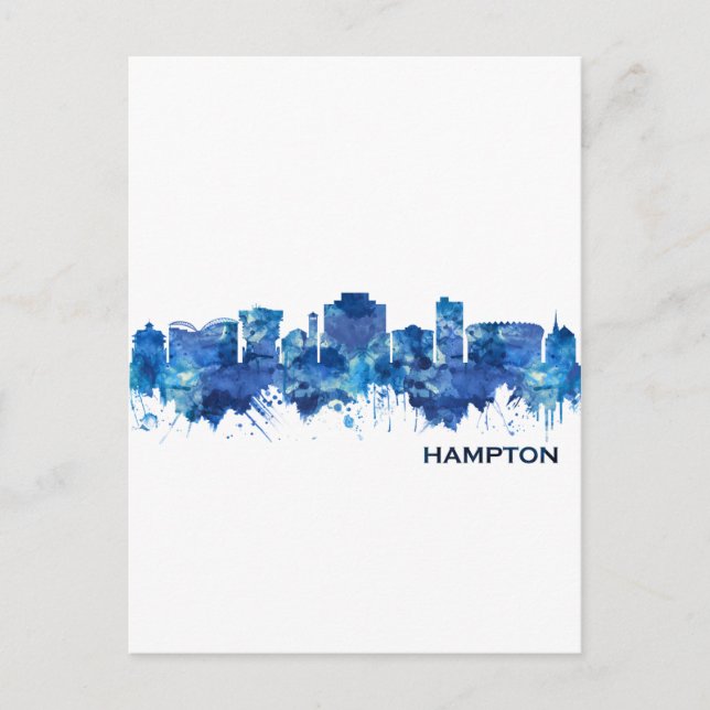 Cartão Postal De Convite Hampton Virginia Skyline Blue (Frente)