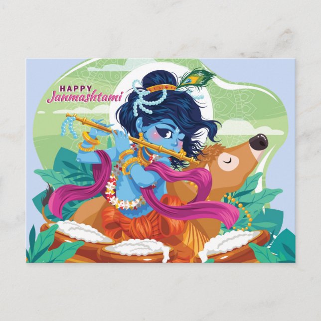 Cartão Postal De Convite Happy Janmashtami (Frente)