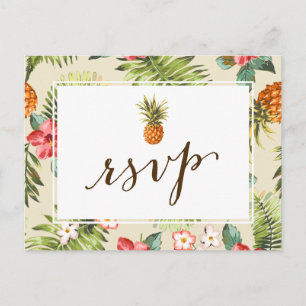 Cartão Postal De Convite Hawaiai Luau Tropical Folhas Pineapple RSVP
