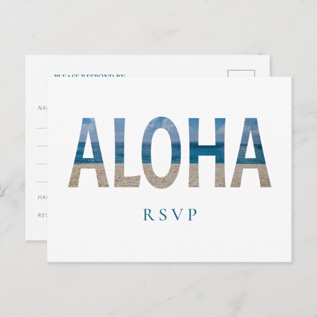 Cartão Postal De Convite Hawaii Beach Wedding Aloha Foto RSVP (Frente/Verso)