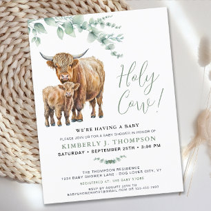 Cartão Postal De Convite Highland Cow Boho Greenery Eucalyptus Chá de frald