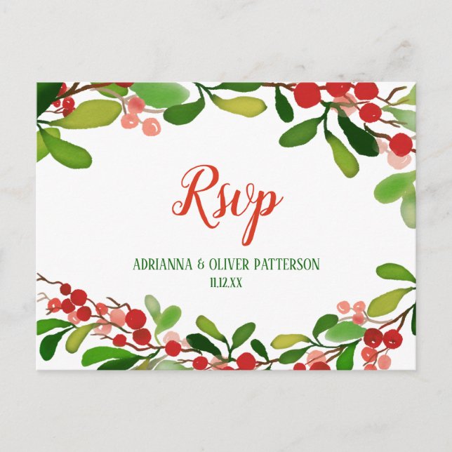 Cartão Postal De Convite Holly deixa Berry Natal | RSVP de Casamento (Frente)