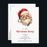 Cartão Postal De Convite Holly Jolly Santa Claus Retro Style<br><div class="desc">Cartaz de convite de festas de Natal com uma ilustração alegre de um Papai Noel estilo vintage com bochechas rosadas vermelhas vestindo seu clássico chapéu de Papai Noel vermelho e seu grande urso branco. Um sorriso de sprig adiciona ao espírito festivo de feriado desta design.</div>