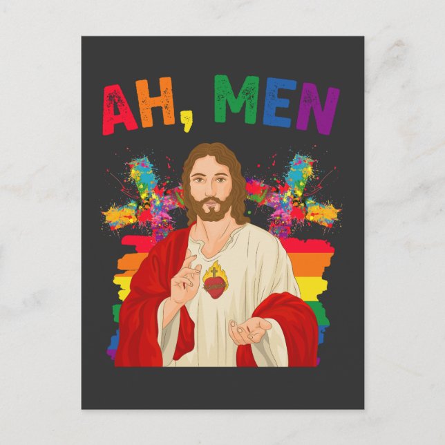 Cartão Postal De Convite Homens Engraçados LGBT Orgulho gay Jesus Cristão (Frente)