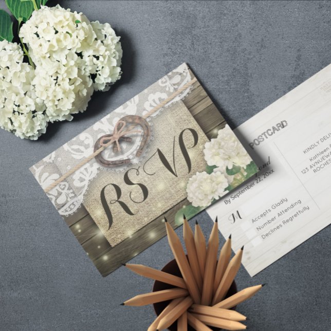 Cartão Postal De Convite Horsfere Hydrangea Wood Wedding RSVP Resposta gent (Criador carregado)
