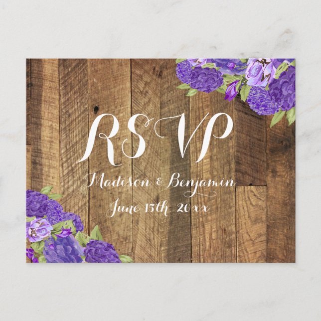 Cartão Postal De Convite Hydrangea Barn Wood Casamento RSVP Postcard2 (Frente)