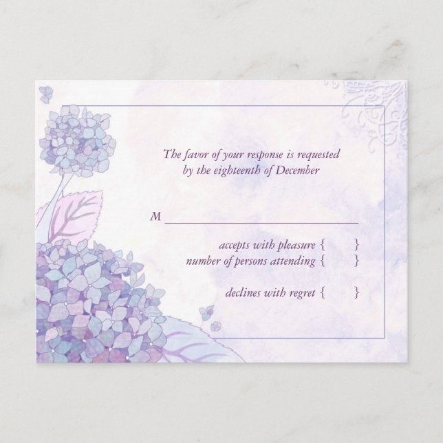 Cartão Postal De Convite Hydrangea Bloom Wedding RSVP (Frente)