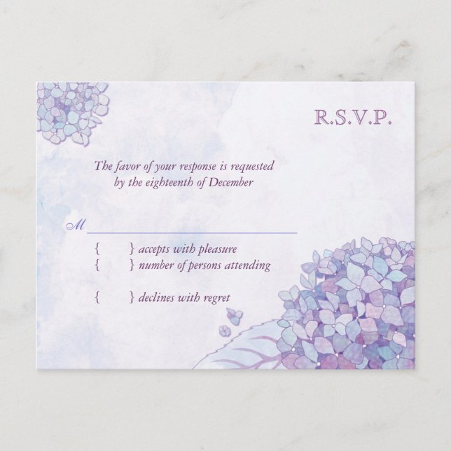 Cartão Postal De Convite Hydrangea Blooms Casamento RSVP (Frente)