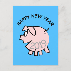 Cartão Postal De Convite Ilustração de desenho animado engraçado porco ano