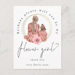 Cartão Postal De Convite Ilustração de Meninas Seja Minha Dama de Flores Pe