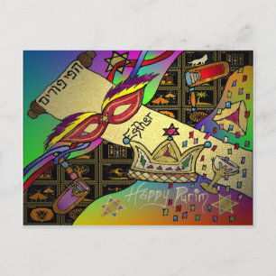 Cartão Postal De Convite Impressão de Arte da Celebração Judaica Purim Esth
