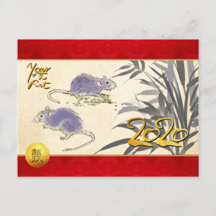 Cartão Postal De Convite Impressão original de Rats Bamboo 2020