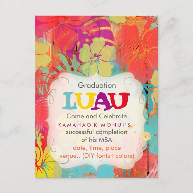 Cartão Postal De Convite Inibição de PixDezines/graduação/luau/evento DIY (Frente)