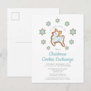Cartão Postal De Convite Intercâmbio de Biscoitos de Natal Rena Cute