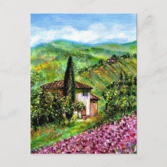 Cartão Postal De Convite IRISE TUSCANY LANDSCAPE, Campos de Flor Roxo (Frente)