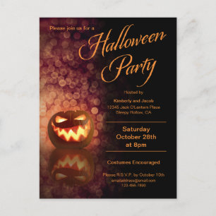 Cartão Postal De Convite Jack O'Lantern Hallowen Party Black + Orange