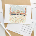 Cartão Postal De Convite Jama Masjid Delhi Índia Muçulmana Viagem de Aquare<br><div class="desc">Um viagem de aquarela lindamente pintado com a mesquita muçulmana Jama Masjid de Delhi,  Índia.</div>